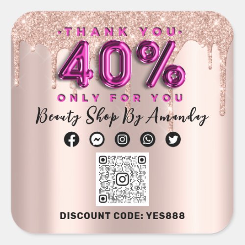 Thank Shopping 40Off QR CODE Rose Pink  Square Sticker