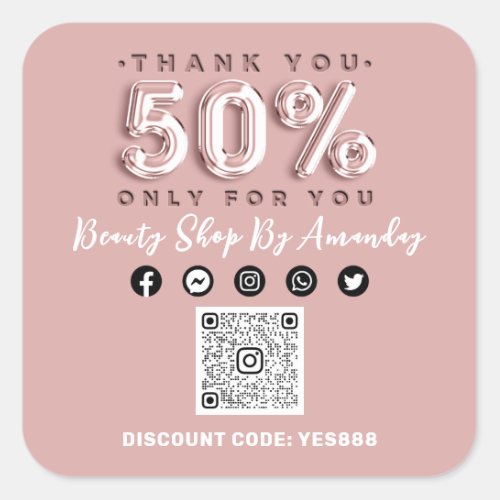 Thank Shopping 50 Off QR CODE Logo Discount  Square Sticker