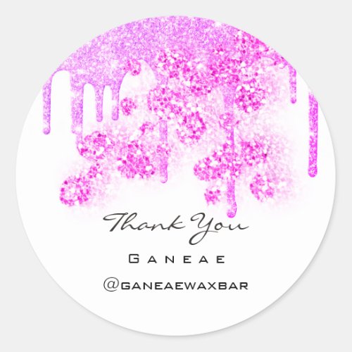 Thank Shopping Girly Pink Glitter Drips Floral Classic Round Sticker