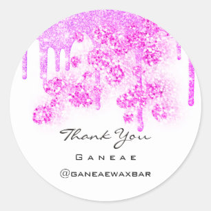 Thank Shopping Girly Pink Glitter Drips Floral Classic Round Sticker