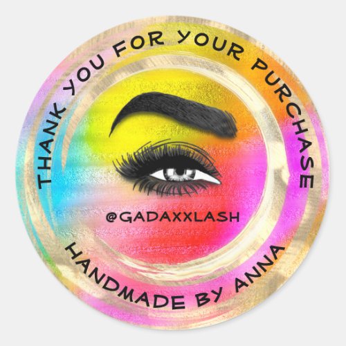 Thank Shopping Makeup Artist Lash Bright Holograph Classic Round Sticker