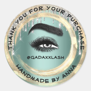 Thank Shopping Makeup Artist Lash Green Gold Classic Round Sticker
