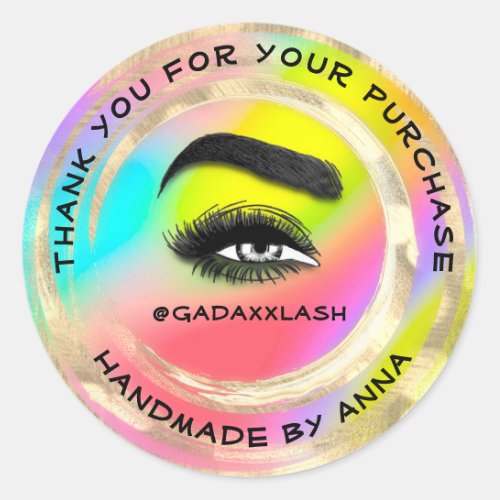 Thank Shopping Makeup Artist Lash Holographic Classic Round Sticker