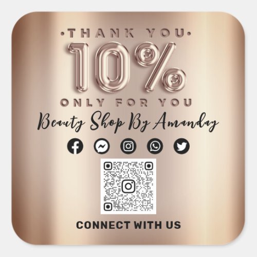 Thank Shopping Rose 10Off QR CODE Online Social  Square Sticker