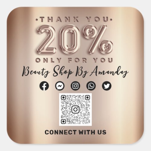 Thank Shopping Rose 20Off QR CODE Online Social  Square Sticker