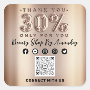 Thank Shopping Rose 30%Off QR CODE Online Social  Square Sticker