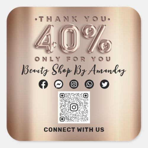 Thank Shopping Rose 40Off QR CODE Online Social  Square Sticker