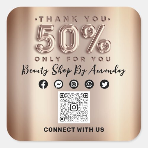 Thank Shopping Rose 50Off QR CODE Online Social  Square Sticker