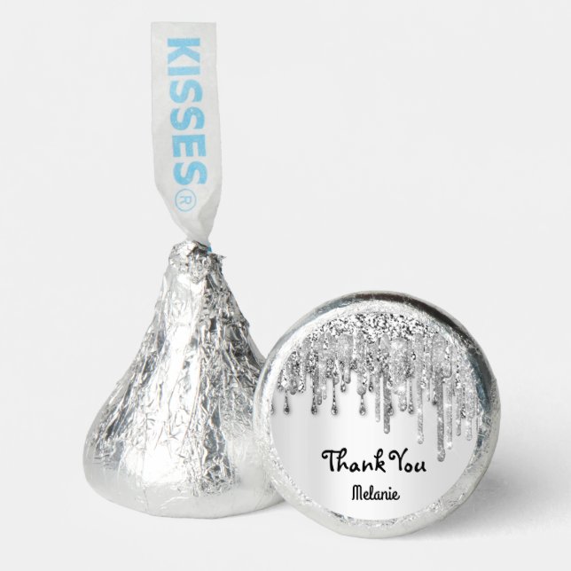 Thank Silver Gray Drip Sweet 16th Bridal Shower Hershey®'s Kisses® (Front)