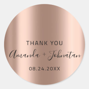 Thank Skinny Gold Name Date Black White Blush Classic Round Sticker
