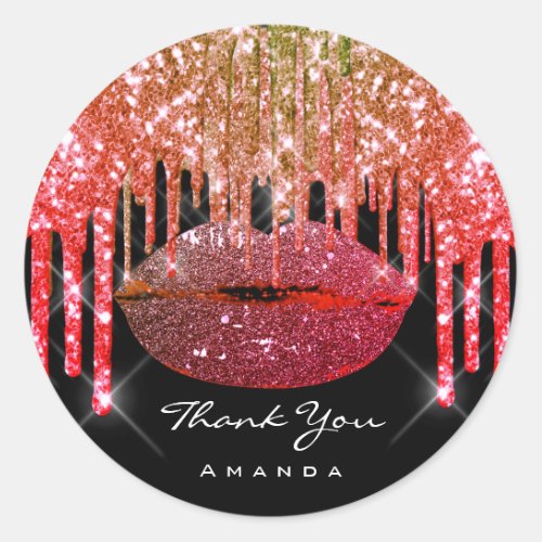 Thank Small Business Name Black Drip  Red  Lips Classic Round Sticker