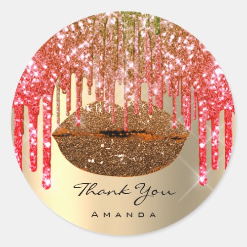 Thank Small Business Name Gold Red  Lips Classic Round Sticker