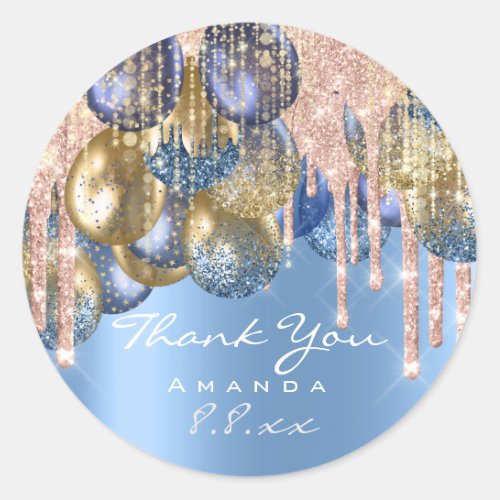 Thank Sweet 16th Birthday Ballons RoseGold Drips Classic Round Sticker
