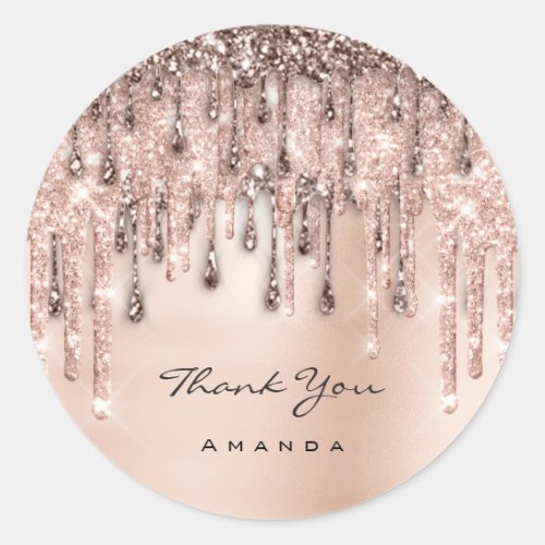 Thank Sweet 16th Bridal Rose Wedding Glitter Drip Classic Round Sticker