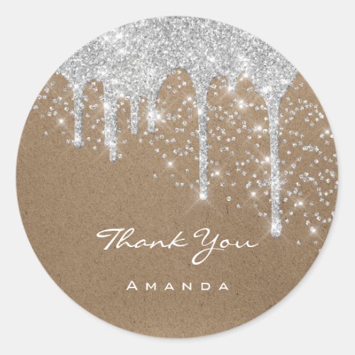 Thank Sweet 16th Bridal Wedding Paper Kraft Drip Classic Round Sticker