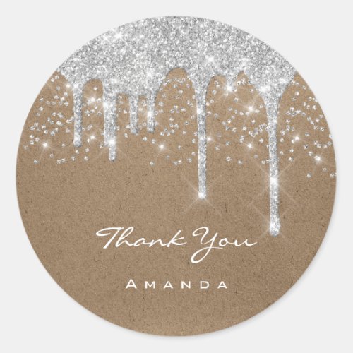 Thank Sweet 16th Bridal Wedding Paper Kraft Drips  Classic Round Sticker