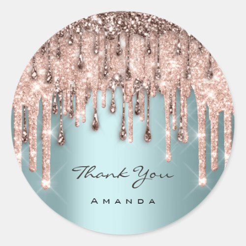 Thank Sweet 16th Bridal Wedding Rose Blue Drip  Classic Round Sticker