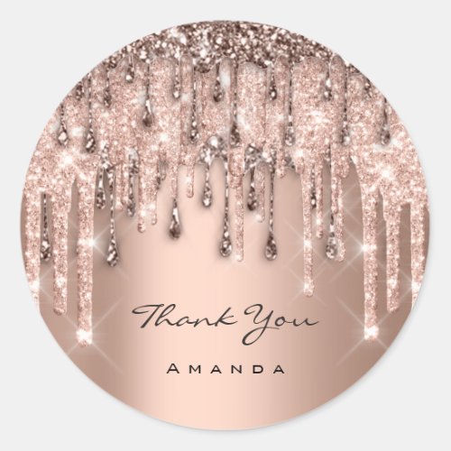 Thank Sweet 16th Bridal Wedding Rose Glitter Drip Classic Round Sticker