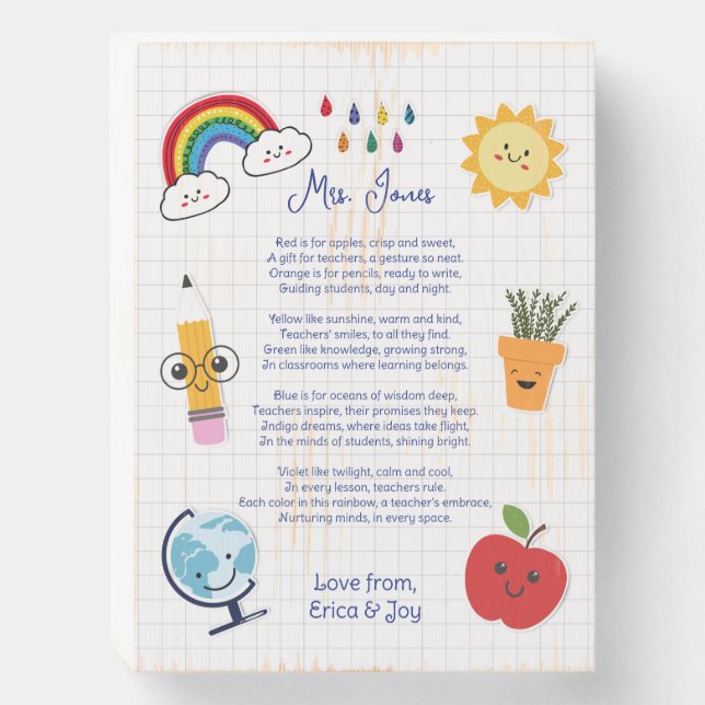 thank Thank You Teacher Appreciation Rainbow Cloud Wooden Box Sign (Front Vertical)