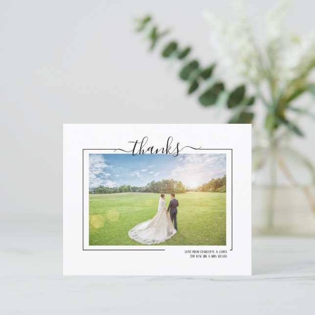 Thank Typography Photo Personalized Wedding Card (Standing Front)