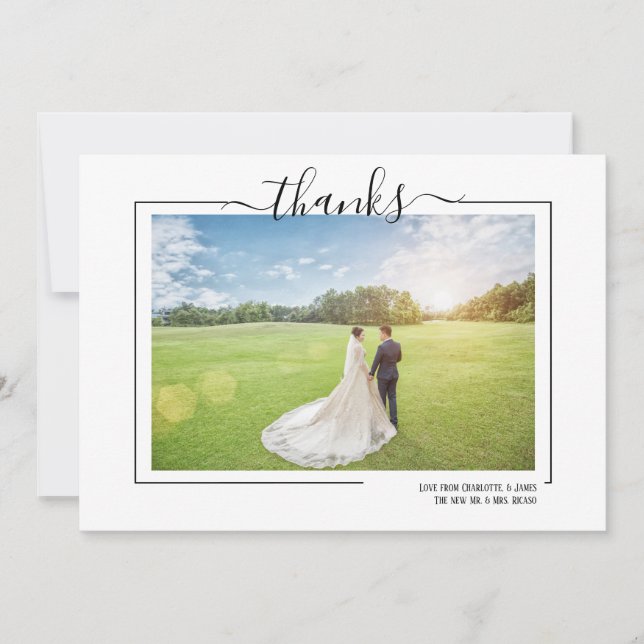 Thank Typography Photo Personalized Wedding Card (Front)
