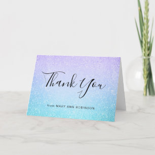 THANK U Purple Turquoise Bat Mitzvah Paint  Letterpress Thank You Card