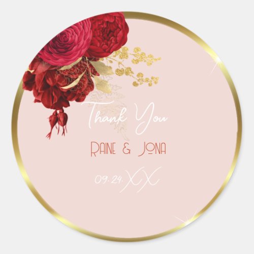 Thank Wedding Favor Bridal Sweet16th Gold Rose  Classic Round Sticker