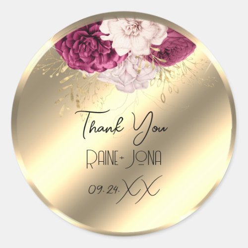 Thank Wedding Favor Bridal Sweet 16th Faux Gold  Classic Round Sticker