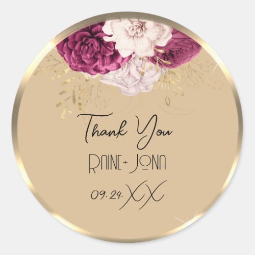 Thank Wedding Favor Bridal Sweet 16th Gold Ivory Classic Round Sticker