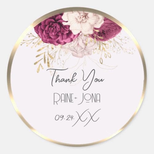 Thank Wedding Favor Bridal Sweet 16th Gold Wreath Classic Round Sticker