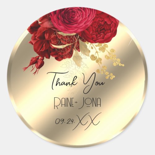 Thank Wedding Favor Bridal Sweet 16th Red Gold  Classic Round Sticker