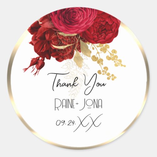Thank Wedding Favor Bridal Sweet 16th Red White Classic Round Sticker
