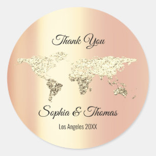 Thank Wedding World Map Destination Golden Globe Classic Round Sticker