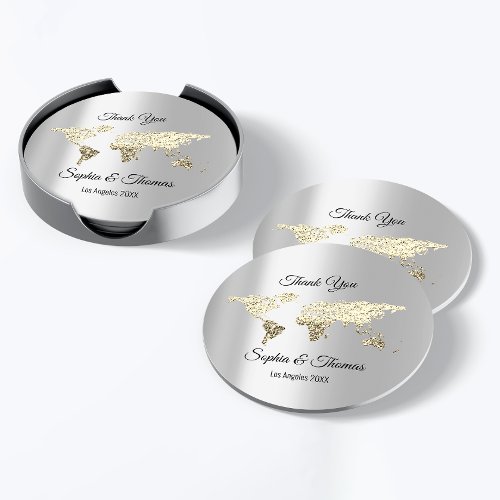 Thank Wedding World Map Destination Golden Globe Classic Round Sticker