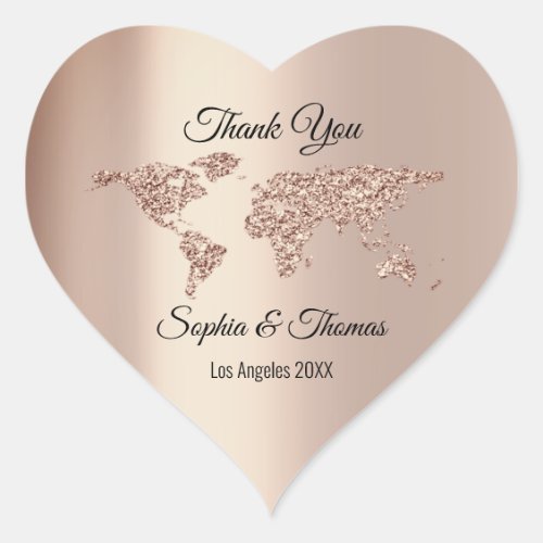 Thank Wedding World Map Destination Rose Heart Heart Sticker