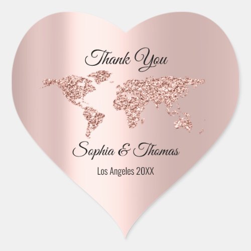 Thank Wedding World Map Destination Rose Heart Heart Sticker