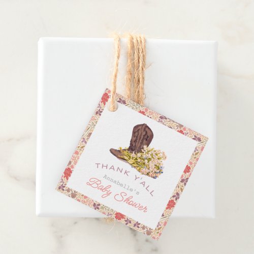 Thank Yall Cowboy Boot  Bouquet Baby Shower Favor Tags