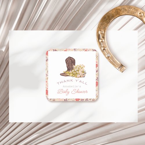 Thank Yall Cowboy Boot  Bouquet Baby Shower Square Sticker