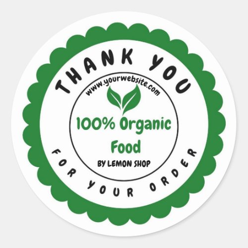 Thank You 100 Organic Food Customize Circle Classic Round Sticker