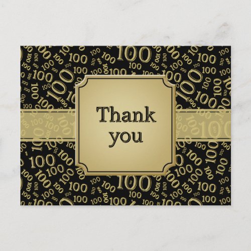 Thank You 100th Birthday Number Pattern Gold/Black