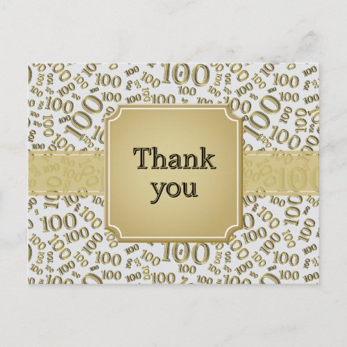 Thank You 100th Birthday Number Pattern Gold/White
