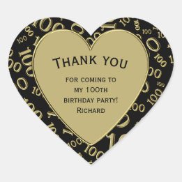 Thank You - 100th Black/Gold Random Number Pattern Heart Sticker