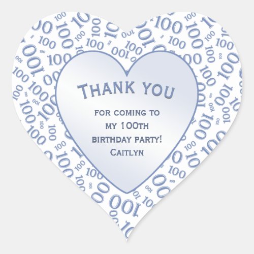 Thank You _ 100th BlueWhite Number Pattern Heart Sticker