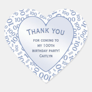Thank You - 100th Blue/White Number Pattern Heart Sticker