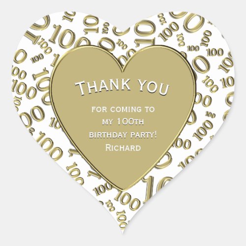 Thank You _ 100th GoldWhite Number Pattern Heart Sticker