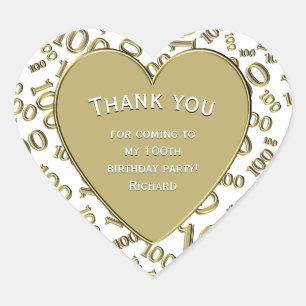 Thank You - 100th Gold/White Number Pattern Heart Sticker
