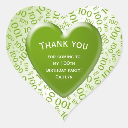 Thank You _ 100th GreenWhite Number Pattern Heart Sticker