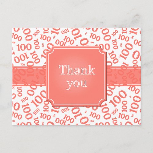 Thank You 100th Number Pattern Coral/White
