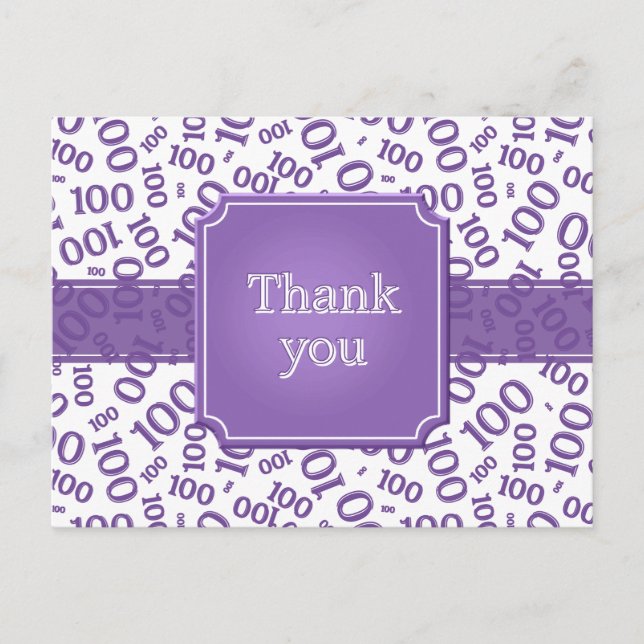 Thank You 100th Number Pattern Purple/White Postcard (Front)