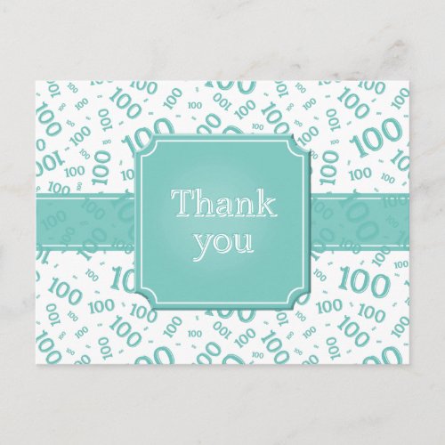 Thank You 100th Number Pattern Teal/White